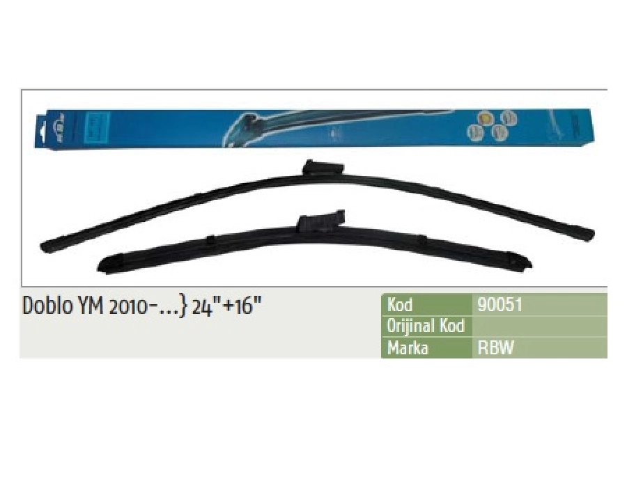 Silgi Paleti (2 Adet) 400 ve 600mm Muz - Doblo (2010 ve sonrası ) Audi: A1 (2010 ve sonrası ) Citroën: C3 Pıcas (2009-2010) | OEM 90051