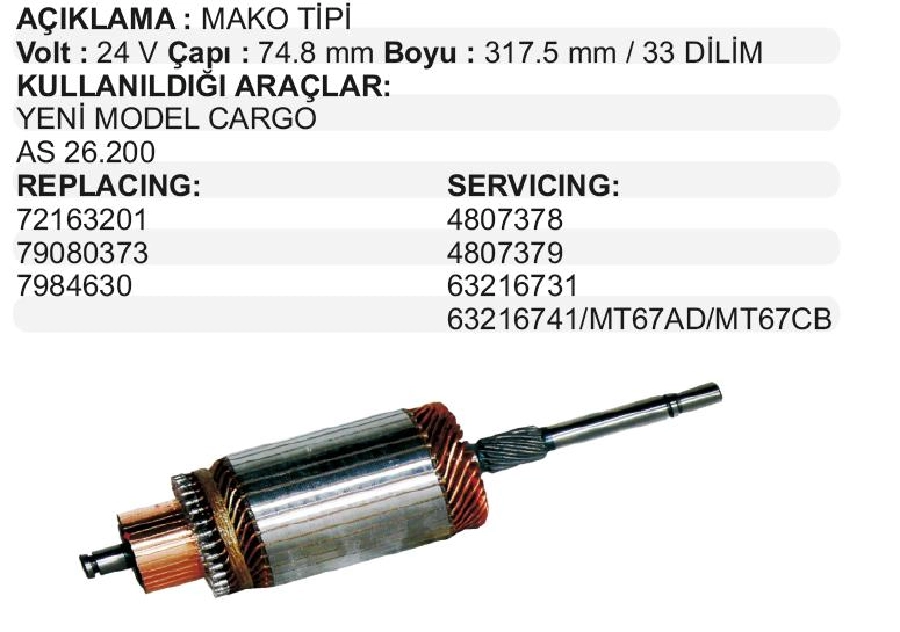 Marş Kollektörü MAKO201 Yeni Model Cargo, AS26.200 24V.(MM93) | OEM 02497