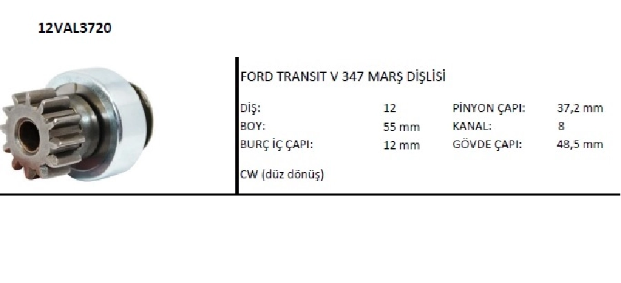 Marş Dişlisi Valeo Tipi 12D 8 Kanal Ford Custom V363 Transit V347 | OEM 12VAL3720