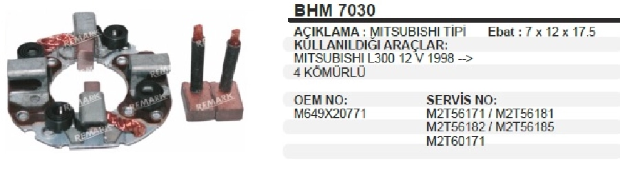 Marş Kömürü Yuvası - 12V Mitsubishi L200-L300 Yeni Model, Mazda | OEM BHM7030