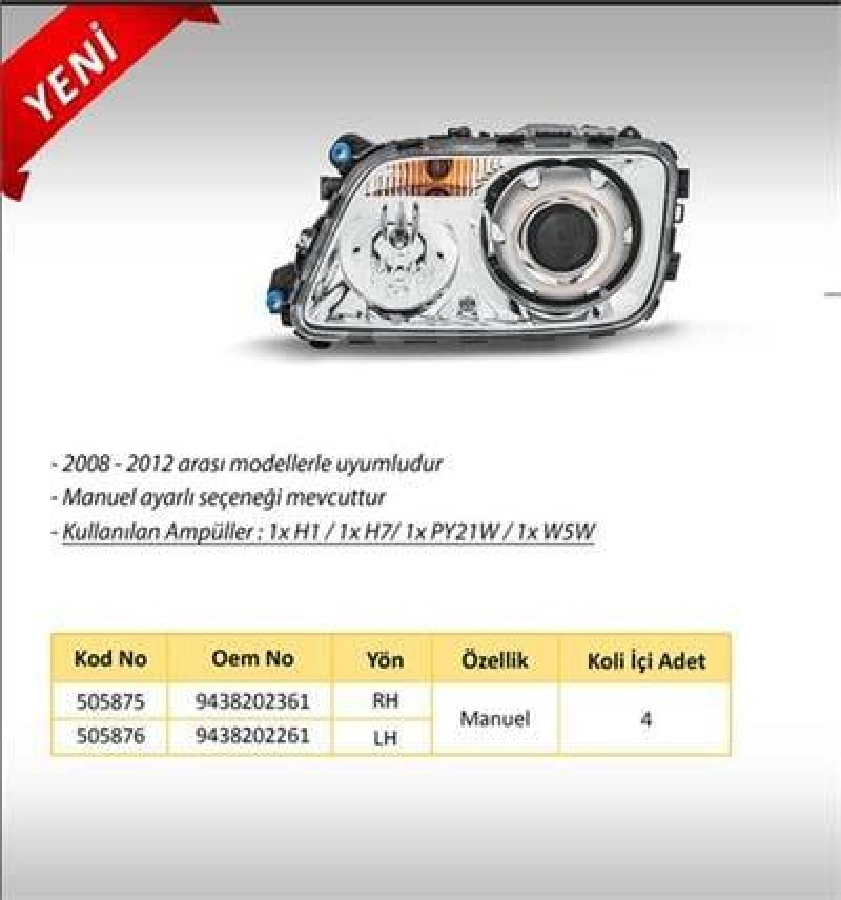 M Actros Mp 3 Far Sol Mercekli Manuel - Halojen Ampullü (2008-2012) | OEM 505876