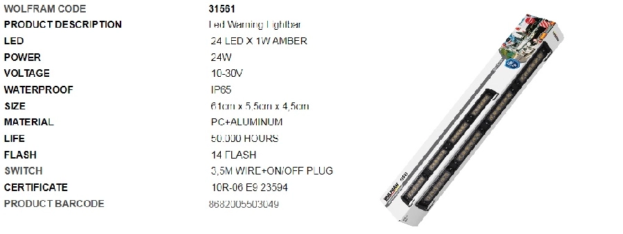 Yuvarlak LED İkaz Işığı 14 Fonksiyon E Belgeli 61CM 12, 24V 40W E9 | OEM 31561