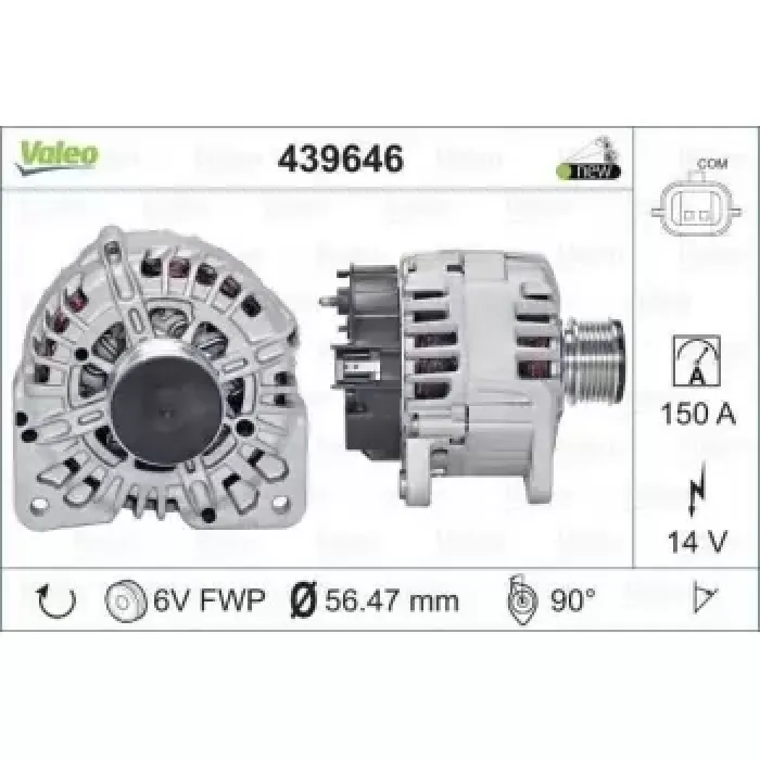 Alternator 12V 150A Captur I 13> Fluence 10> Laguna III 07>15 Megane IV 15> Symbol III 13> Duster 10> 1.5 DCI 6 Kanal | VALEO 439646 | OEM 231000026R 231000026R 7711368381 7711497409 117206746R 7711368381 7711497409 117206746R