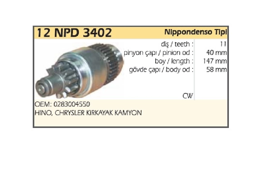 Marş Dişlisi 11D - Nippon Denso Tipi Hino-Chrysler Kırkayak Kamyon | OEM 12NPD3402