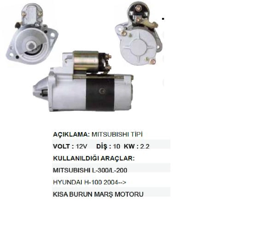 Marş Motoru 12V. 10D. 2.2KW Mitsubishi Tipi Mega Star Hyundai Starex, H1, Kia Bongo, Preggio 2,5TCI, L200-30 | OEM STR6048C