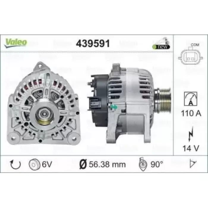 Alternator 12V 110A Megane II 1,4 / 1,6 03> (TG11C060) Tek Fis | VALEO 439591 | OEM 8200410681 8200410681 8200667614 8200667614