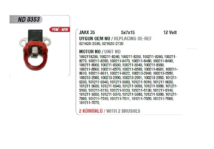 Alternatör Kömür Yuvası 12V Denso Honda, Toyota 90-120A. JAAX35 Caterpillar Honda Komatsu Land Rover Toyota | OEM ND0353