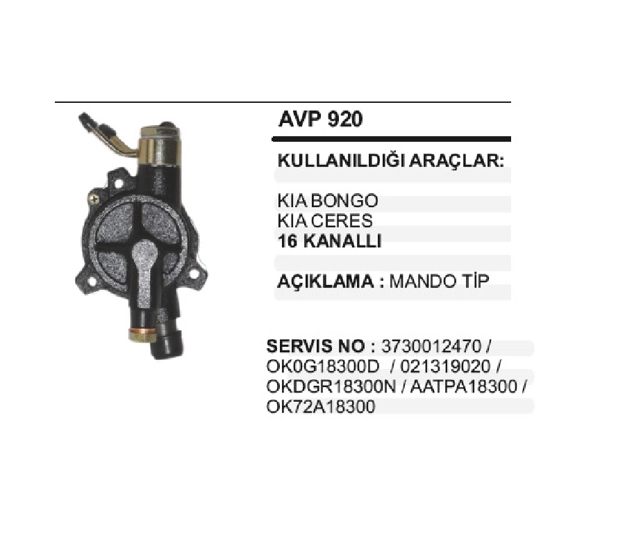 Alternatör Vakum Pompası Mando Kia Bongo, Ceres | OEM AVP920