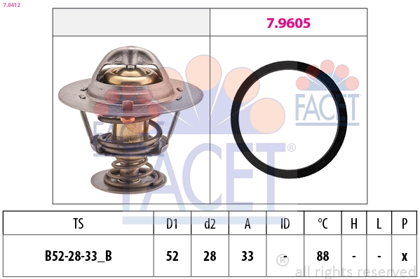 Termostat 88 °C V184-V347-V363-Custom-Ranger-Jumper-Boxer-Ducato | FACET 7.8412 | OEM XS7Q 8575 AA 1338.F5 9678741380