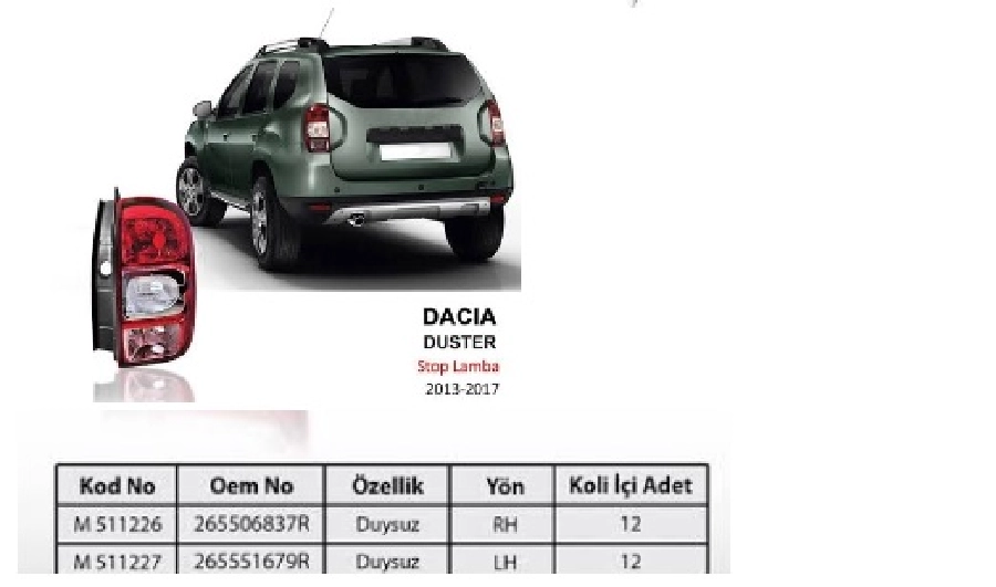 Dacia Duster Stop Lamba (13-17) Duysuz Sol 265551679R | OEM M511227