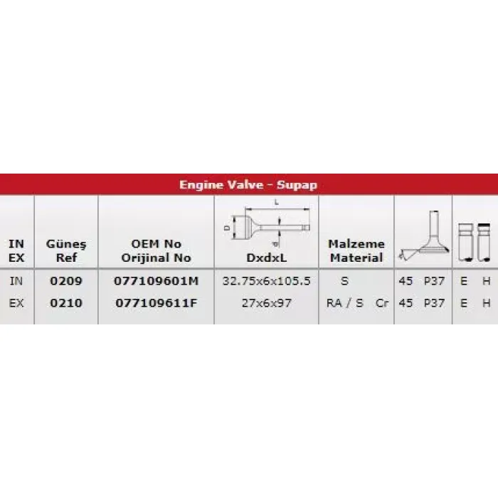 Subap Takimi (In 16 / Ex 16) A8 S8 4,2 V8 32V | GUNES 0209-0210 | OEM 077109601M 077109611F