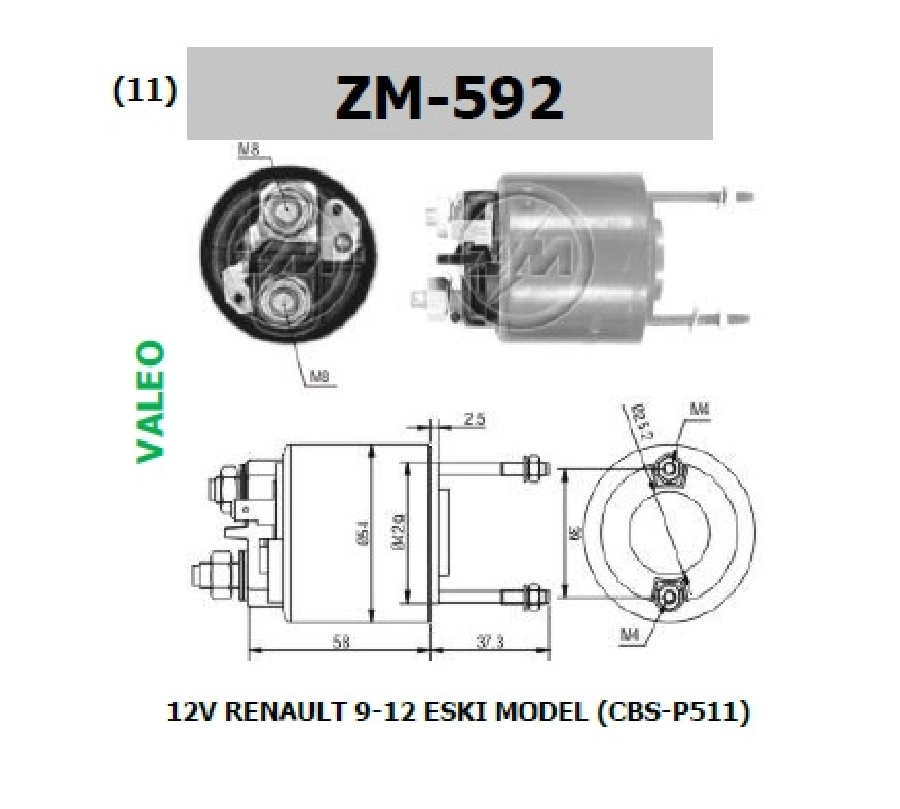 Marş Otom. - 12V. Valeo Tipi Clio Yeni Model Renault 9-Renault 11-Renault 19-Renault 21 1.4, Kia Bongo-Pregio, Hyundai H1-Starex | OEM ZM-592