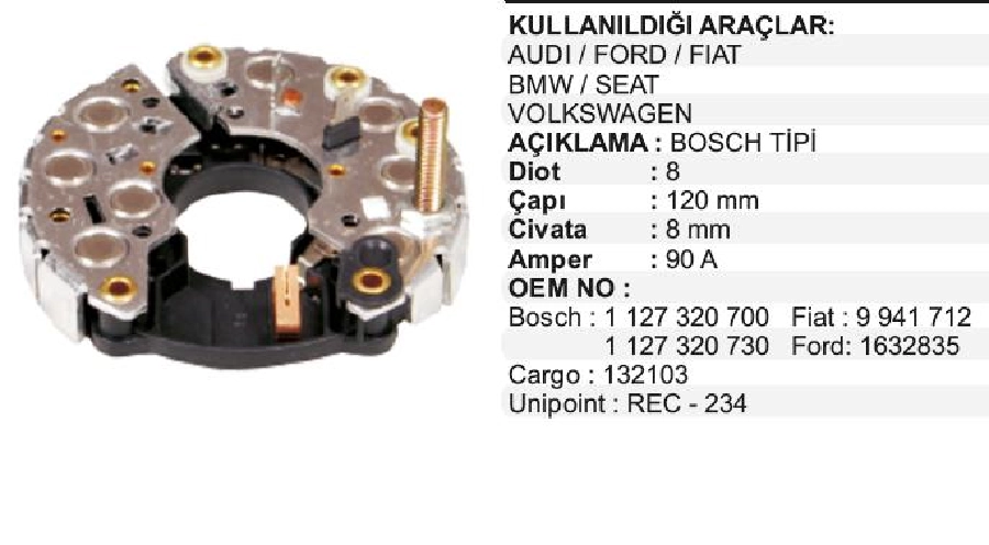 Diyot Tablası Audi-VW 8D 120MM F Lı | OEM VBR0351