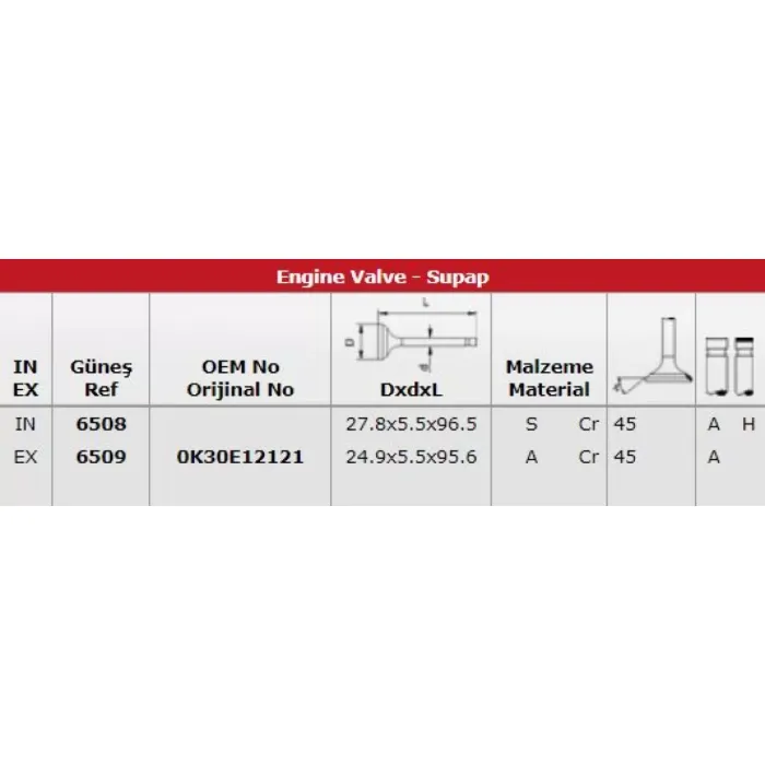 Subap Takimi Rio 16V (In 8 / Ex 8) | GUNES 6508-6509