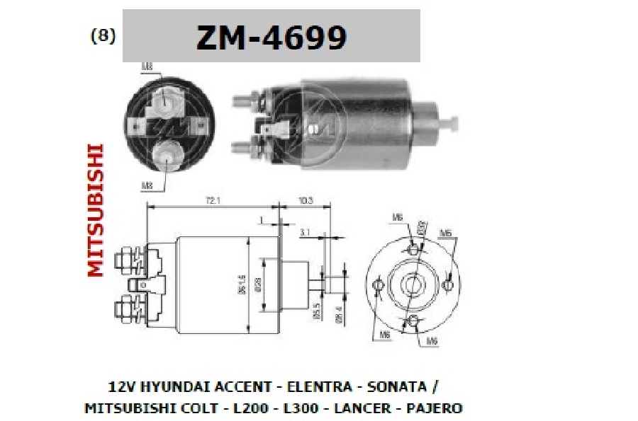 Marş Otom 12V - Mitsubishi L300, Hyundai Accent Gm-Chevrolet, Hyundai Accent 1.3L, Mazda | OEM ZM-4699