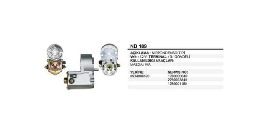 Marş Otom. Gövdeli 12V - Nippon Denso Tipi Kia-Mazda Newholland Bahçe Tip | OEM ND109