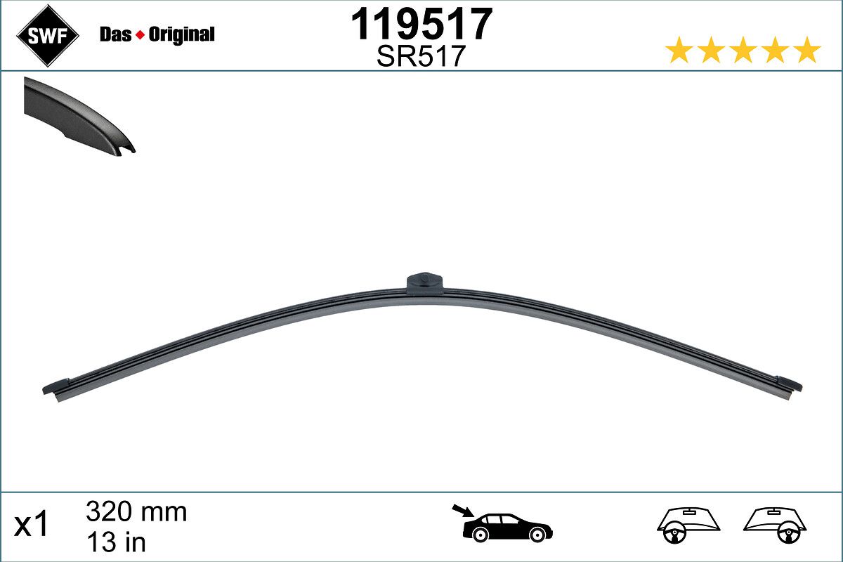 Swf Visioflex Flat Blade (X1) / (330 MM) / (Arka) Audi Q5 (11 / 08>) | VALEO 119517 | OEM 3397008635 3397008635 8R0955425 8X4955425 8R0955425 8X4955425