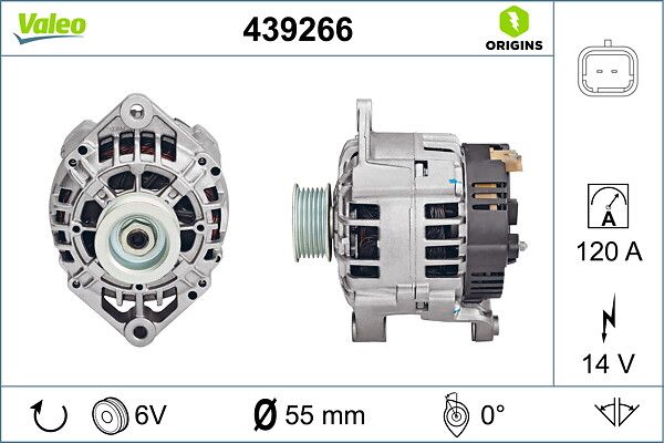 Alternator 12V 120A Kangoo Megane Clio III Master II 1.9 D | VALEO 439266 | OEM 8200107688 8200107688 7700430183 7701499971 8200120571 7700430183 7701499971 8200120571
