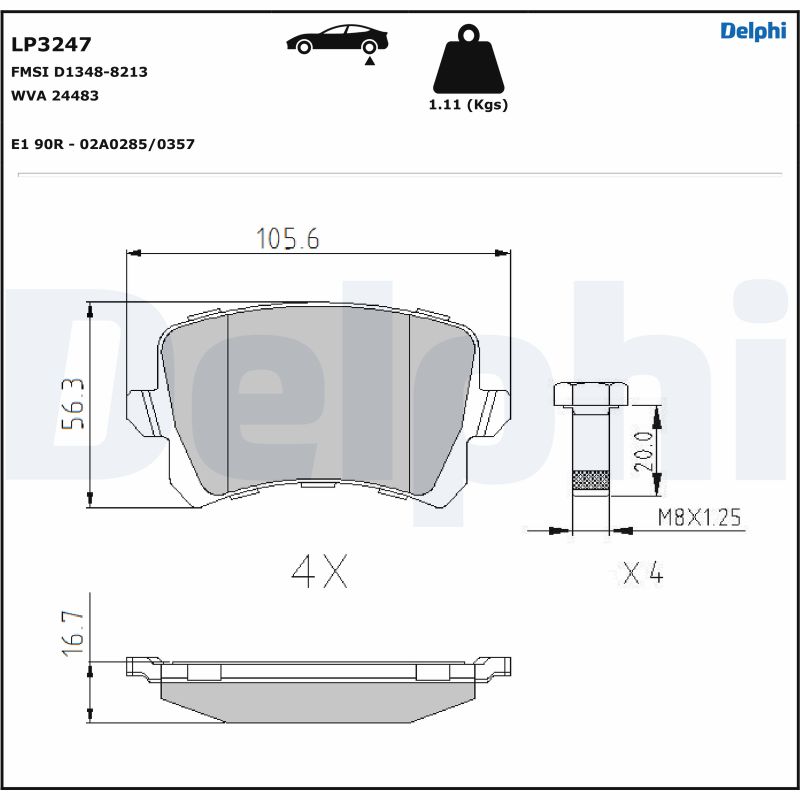 Fren Balatasi Arka Passat B7 10> Sharan 10> Tiguan 07> / A6 01> Q3 11> / Alhambra 10> | DELPHI LP3247 | OEM 3AA698451-3AA698451A-3C0698451