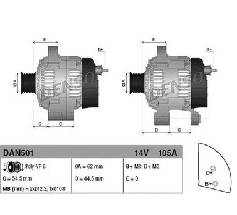 Alternatör 14V 105A Doblo-Marea-Bravo-Brava-Stılo 1.9 JTD-.13 JTD 46782212-46782213-60816557 | OEM DAN501