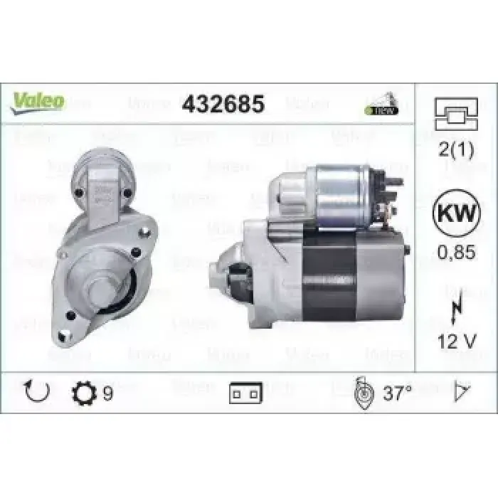 Mars Motoru 12V 9 Dis 0,85KW Renault Clio II III 1,1 1,2 Twingo | VALEO 432685 | OEM 7700864608 7700864608 7701499651 8200369521 7701499651 8200369521