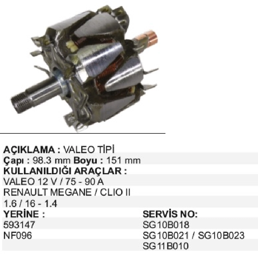 Rotor Valeo 12V 75-90A CLIO2, Megan ÇAP:98,3mm BOY:151mm | OEM XRT1158