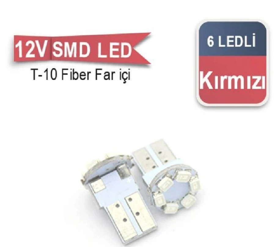 Ampul 12V T-10 6LED Smd Fiber Fariçi Kırmızı | OEM BR0400209
