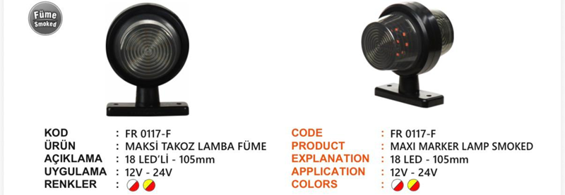 Fr Takoz Lamba 18 Ledli Füme Cam Sarı Kırmızı