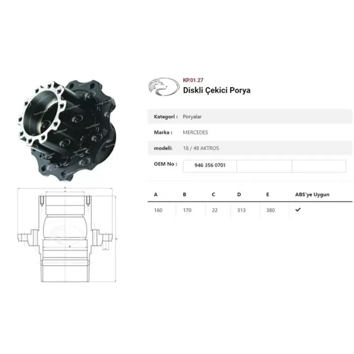 Dingil Poryasi Arka Teker Çekici Diskli 10 Bijon Mercedes Benz Actros 1848 | KURTSAN KP.01.27 | OEM 9463560701-9463560701