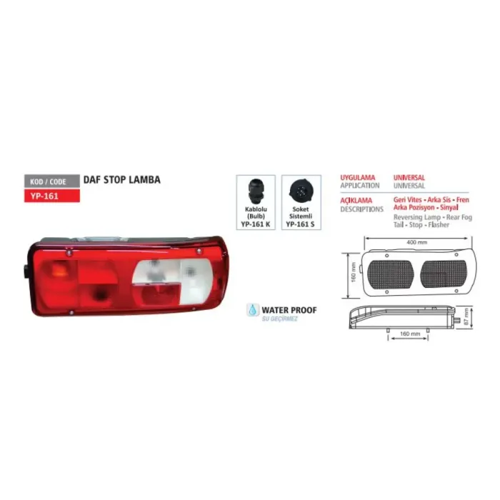 Stop Lambasi DAF Soketli Sol | YUCEPLAST YP-161 S L | OEM 1875580