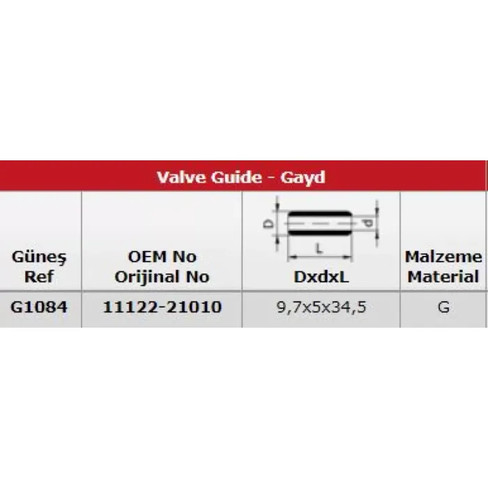 Subap Gaydi (In 8 Ex 8) Yaris 1,3 16V | GUNES G1084