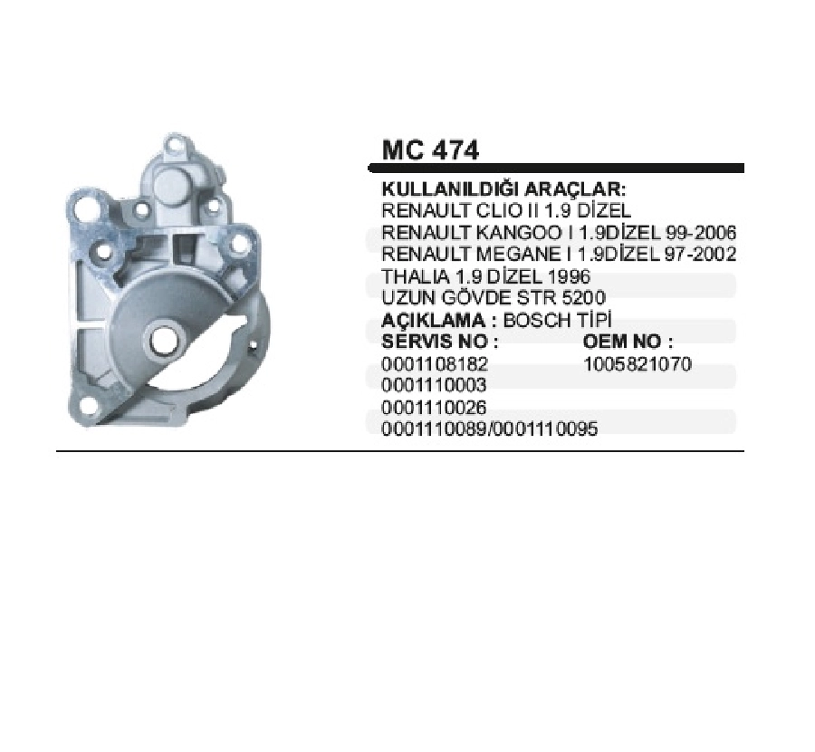 Marş Ön Kap. - Bosch T Clio 2, Kango 1,9D Pınyon K STR5200 | OEM MC474