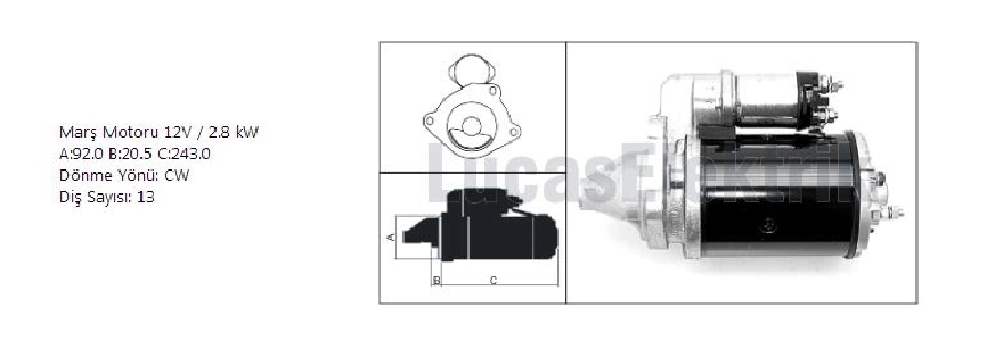 Marş Motoru 12V 2.8KW 13D Lucas Tipi M127 Ford Transit 2,4-2,5 D T-12, T-15, V-190 | OEM 27577