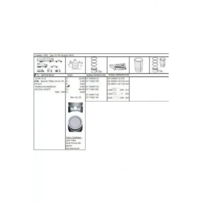 Piston+Segman 16SV C16NZ 1.6 8V Vectra A Astra F Kadett E 79.00MM Std (1.2X1.5X3.0) | AKD 44-3538-08-00 | OEM 623650