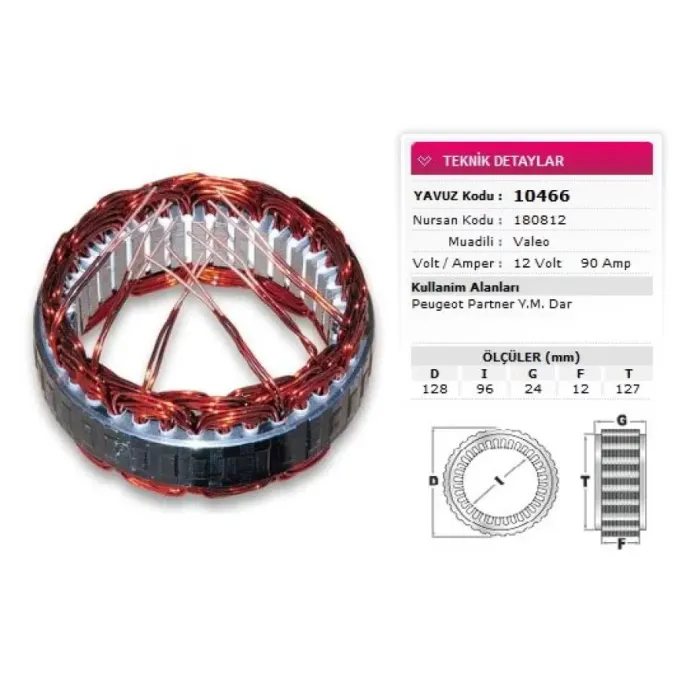 Stator Valeo Tip 12V 90A Peugeot Partner Ym Dar Nursan 180812 | YAVUZ 10 466