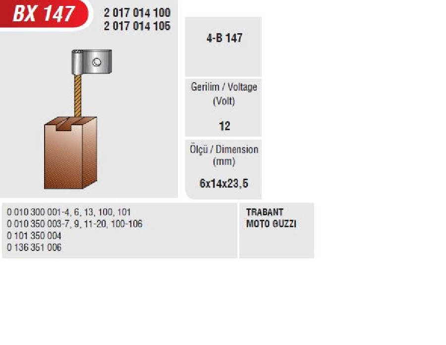 Alternatör Kömürü Arçelik Marş-Şarj Kömürü | OEM BX147