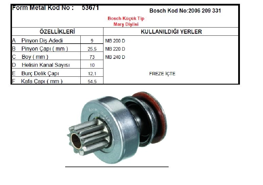 Marş Dişlisi 9D - Bosch Tipi Mercedes 200D-220D-240D | OEM 53671