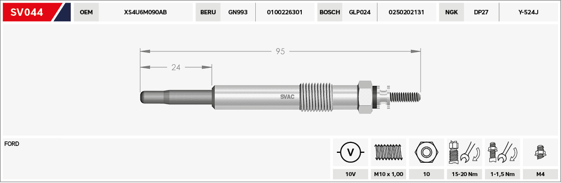 Kizdirma Bujisi 11V Connect 1,8TDCI 02>11 Focus II 1,8TDCI 98>04 Cmax Galaxy 07 /> | SVAC SV044 | OEM XS4U 6M090 AB 1079401 6M090 1079401