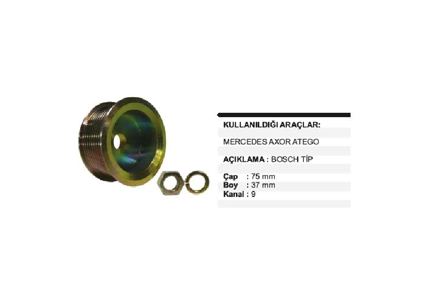 Alternatör Kasnak Bosch Tip Mercedes 9 Kanallı | OEM AKS395