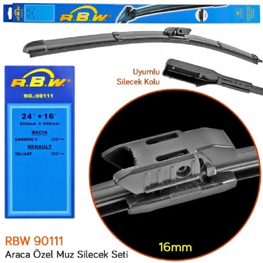 Silgi Paleti (2 Adet) 24" + 16" 600MM + 400MM 16MM Yeni Tip MUZ2 - Dacia: Sandero 3 (2021 ve sonrası ) Renault | OEM 90111