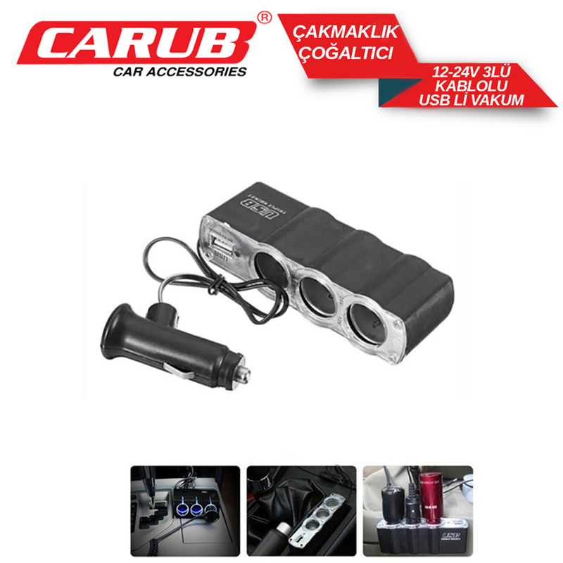 Carub Çakmak Soketli 24V Üçlü Çoğaltıcı