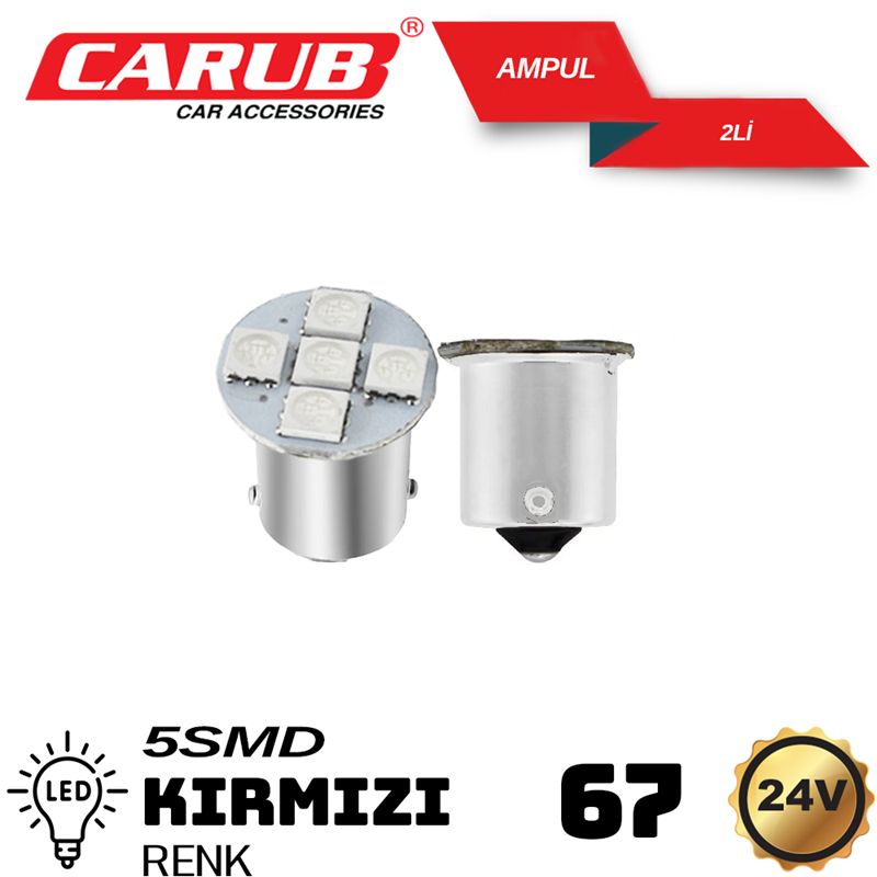Carub 24V 67 LED Ampül Kırmızı