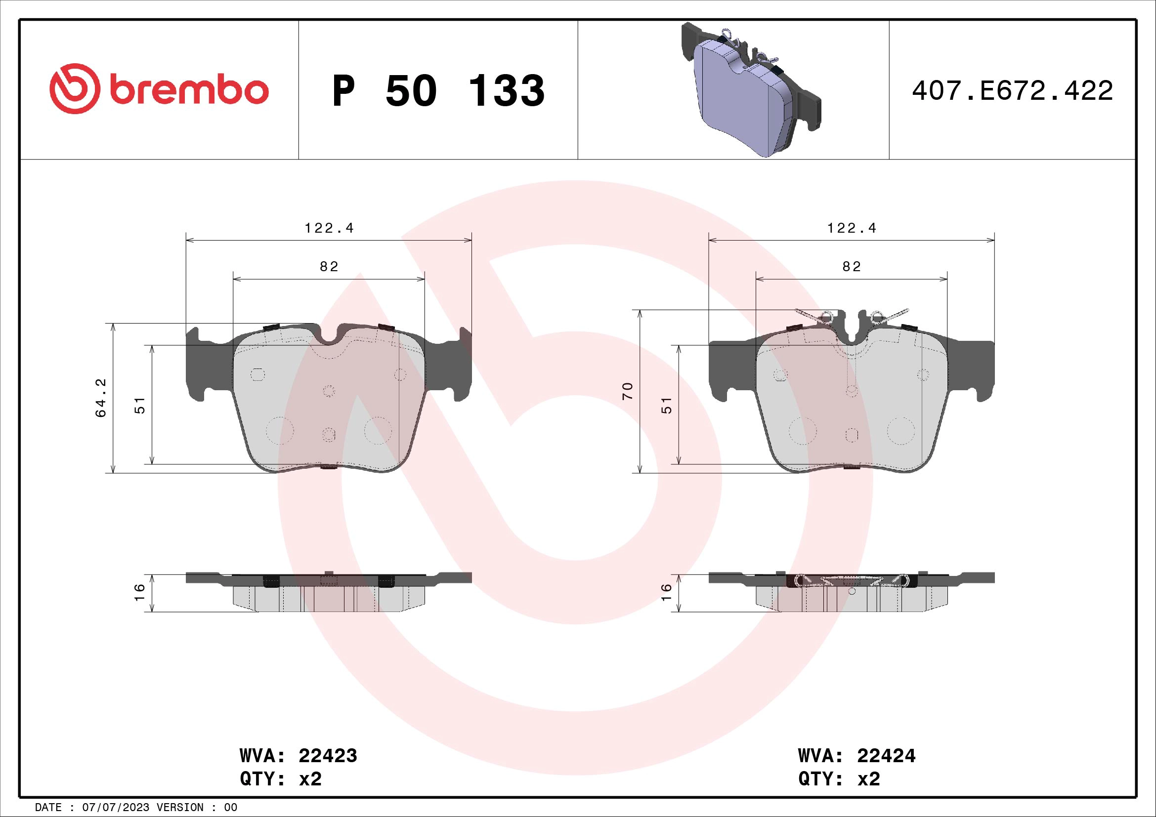 Fren Balatasi Arka X253 15>19 W205 15>18 S205 15>18 C253 16>19 | BREMBO P50133 | OEM A0004205900