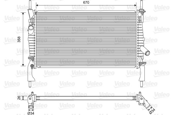 Motor Su Radyatoru Transit 2,2TDCI / 2,4TDCI 06>09 Klimasiz Manuel Olcu: (670 X 358×26) | VALEO 701606 | OEM 6C 11 8005 AD
