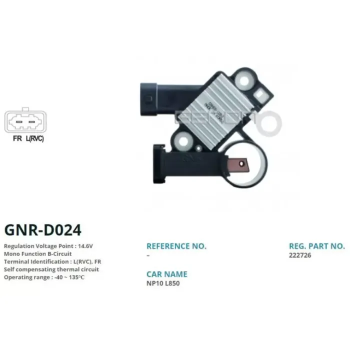Alternator Konjektor Delco Tip 12V Chevrolet Cruze 2.0 Diesel (L(Rvc), Fr) | GENON GNR-D024 | OEM VR-D186 D2023 D2024 222726