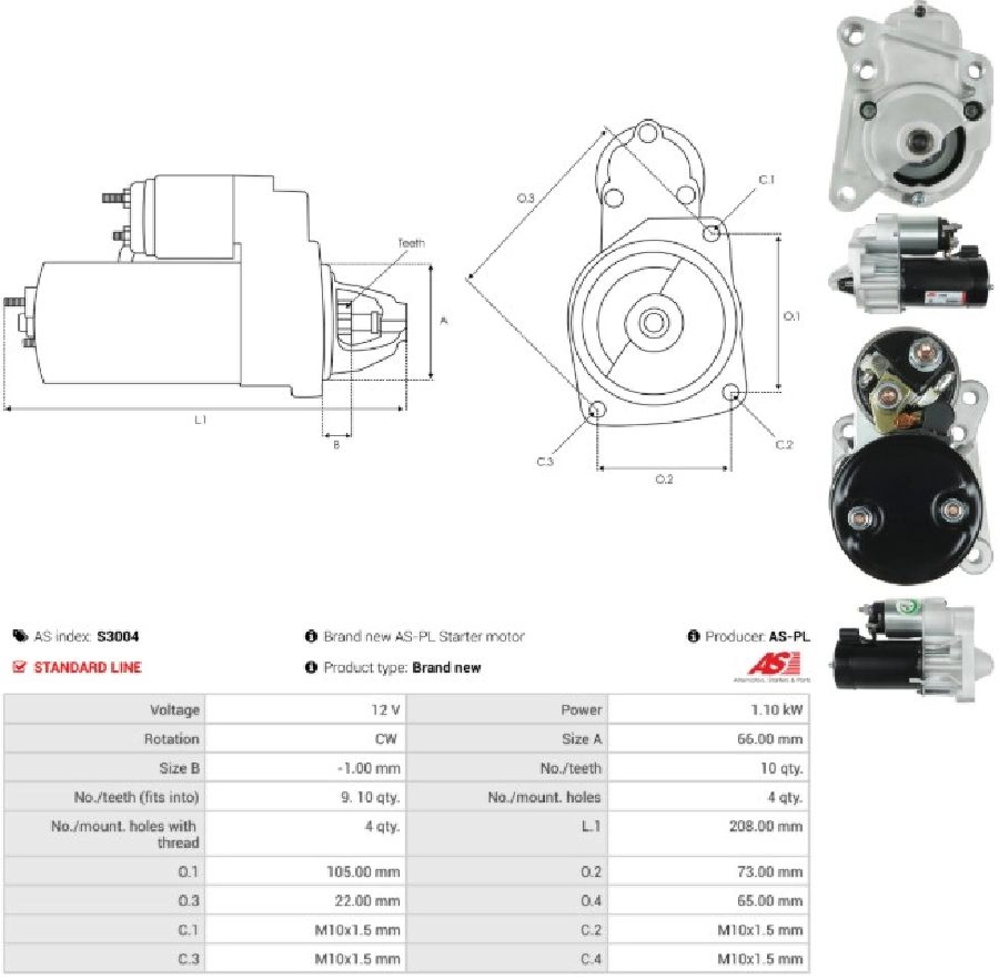 Marş Motoru 12V 10D 1,1 kW Valeo Tip Clio I-2 Megane I | OEM S3004
