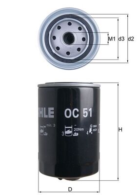 Yag Filtresi Caddy II 95>04 Golf 83>99 Jetta 80>91 Passat 80>96 Polo 86>99 LT35 82>96 | MAHLE OC51 | OEM 068115561C
