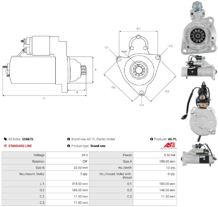 Marş Motoru 24V 12D 5,5 kW Mitsubishi Tip Ford Cargo 3225-3227-3230C-3230S-3232-3235-3532-4030-4136 | OEM S5667S