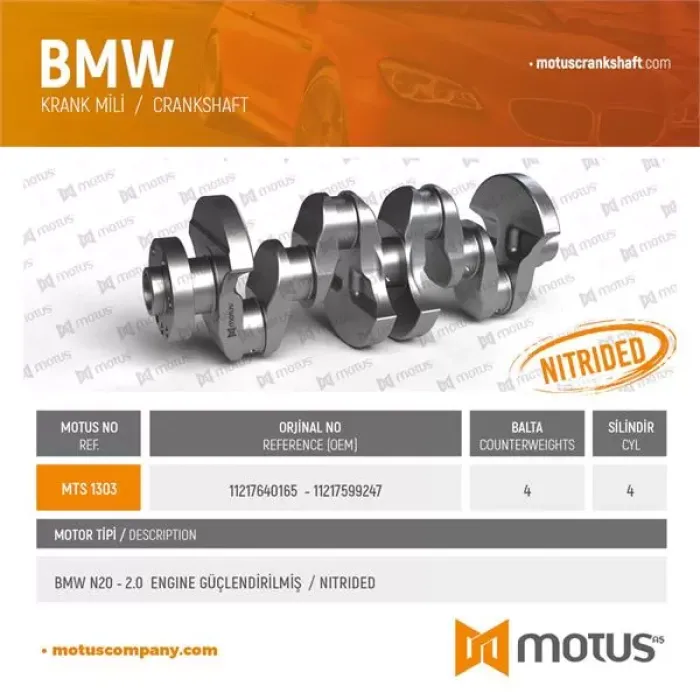 Krank Mili Guclendirilmis BMW N20 B20 A B16 A F10 F20 F30 F32 E84 F25 F26 F15 | MOTUS 1303 | OEM 11217640165 11217599247