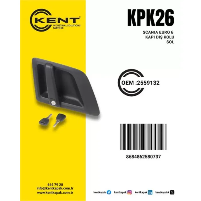 Kapi Kapikolu Sol Scania Pgrt 4 Seri | KENT KPK-26 | OEM 2642203 2559148